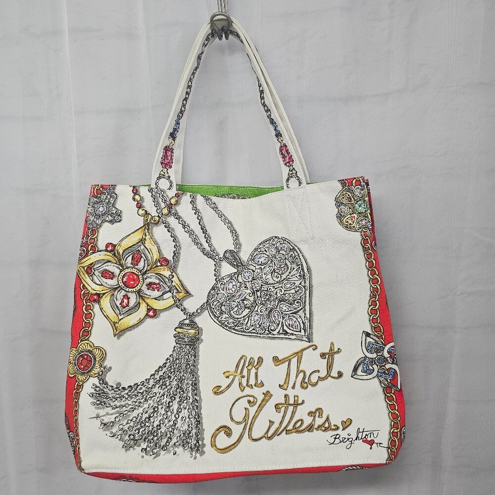 Brighton Tote Bag Canvas Ivory Red Merry and Brighton Love